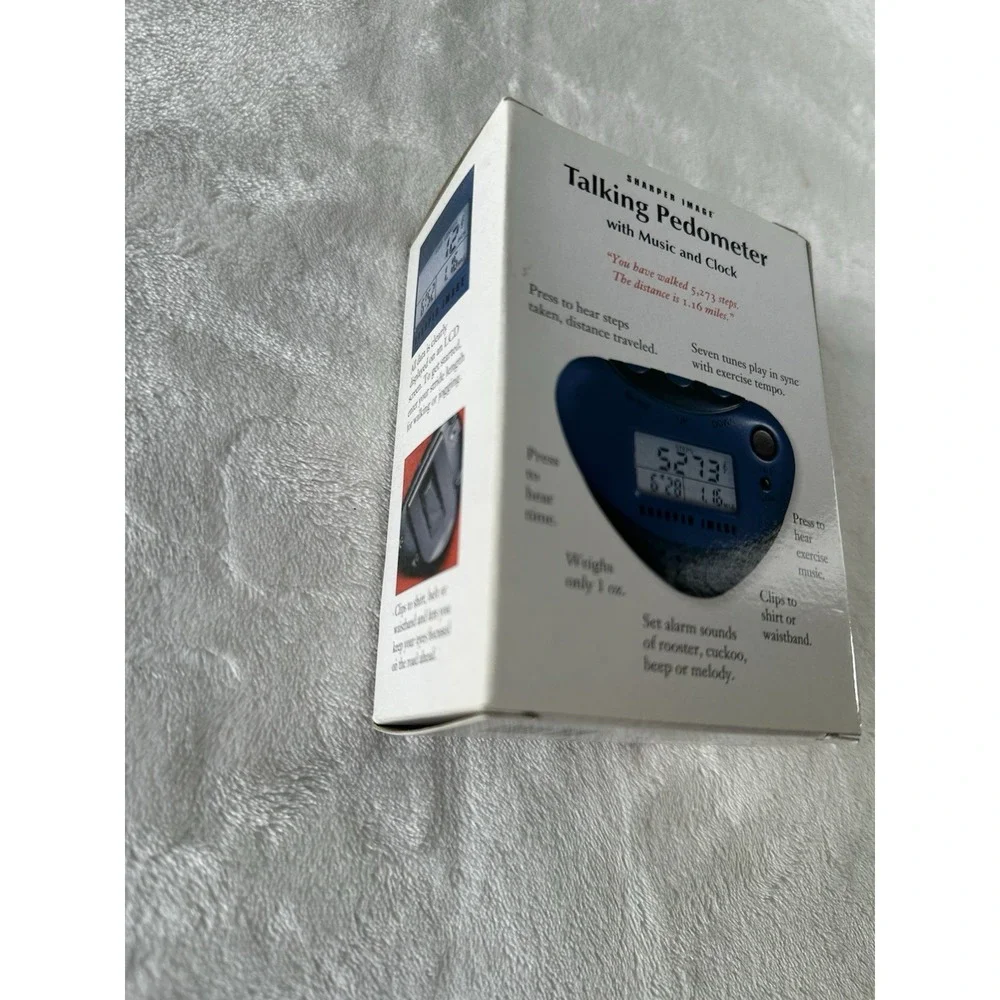 Sharper Image Talking Pedometer Blue with Music, Clock, Clip, Steps